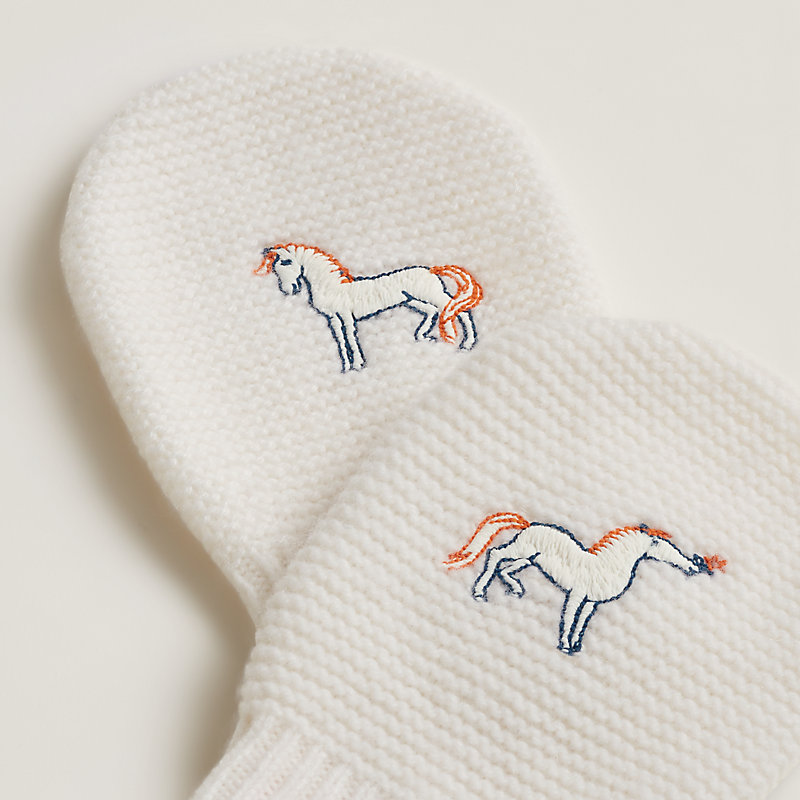 お洒落グローブ♪【HERMES】フロコンミトン HERMES お洒落グローブ ミトン ニット手袋 カシミア ロゴ Filipa